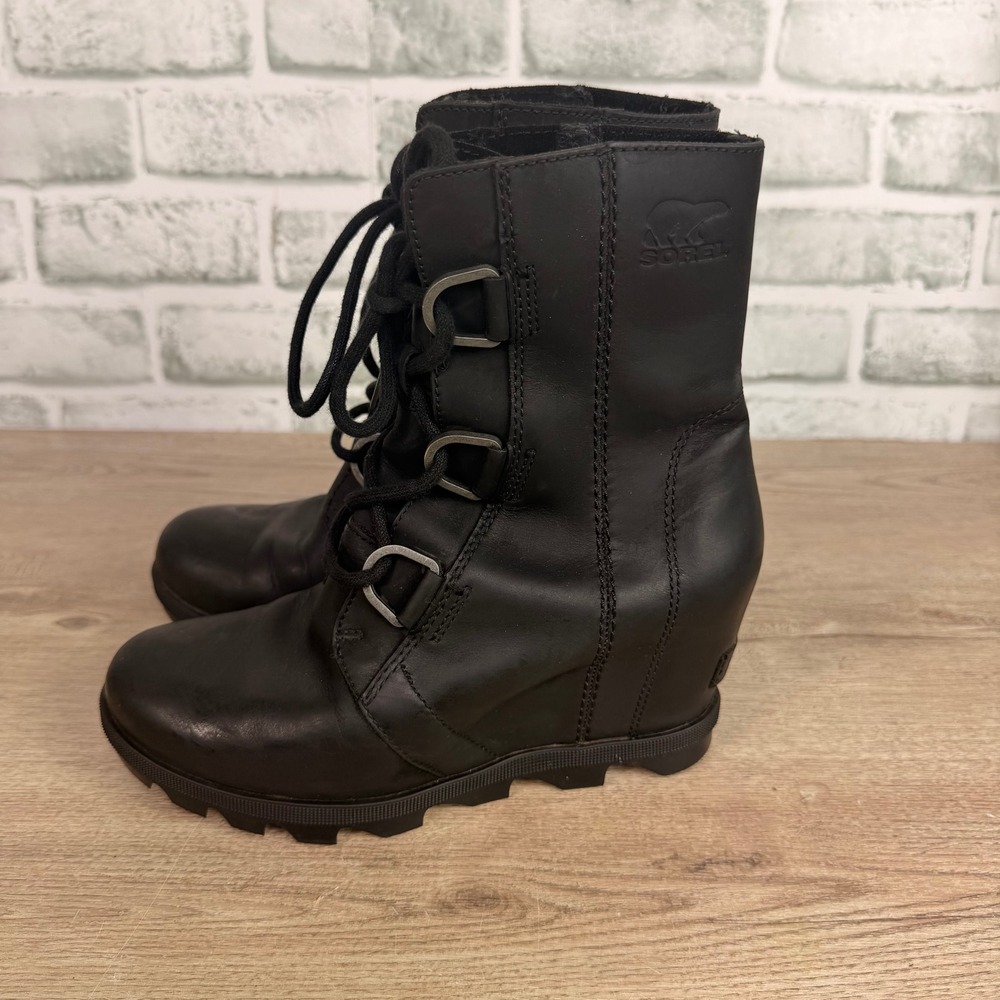 Sorel Joan of Arctic Wedge II Lace Up Boot Black Womens 6